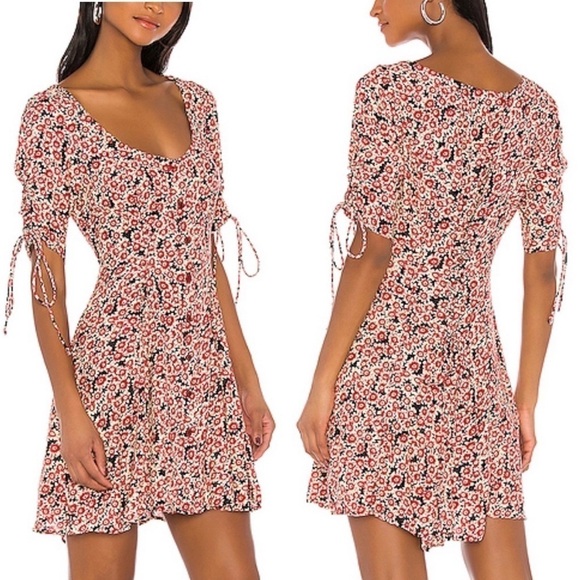 Free People | NWT | Whimsigoth Liberty Floral Lace-up Mini Dress in Black Combo - Picture 1 of 14